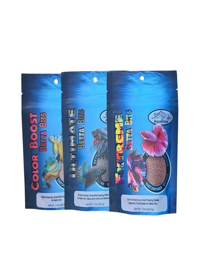 Invert Aquatics Betta Bits Variety Pack - 3 Different Betta Foods - Extreme Color, Ultimate & Color Boost! - Image 1